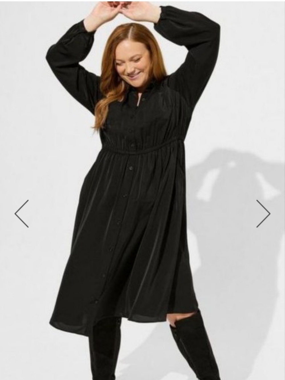 torrid Black Button-Front Midi Dress with Elastic Waist